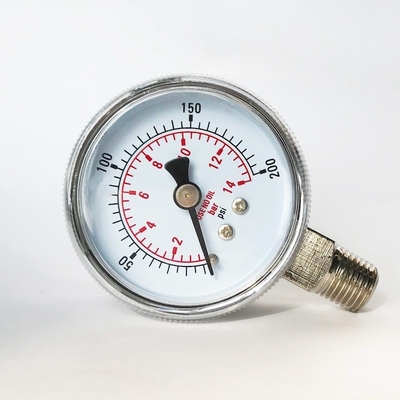 مقياس الضغط السفلي 200 Psi بالكروم المطلي بالكروم والنحاس الأصفر الداخلي مقياس الضغط 50 مم