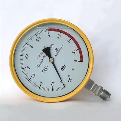 مقياس ضغط الدقة SUS304 150 مللي متر مقياس ضغط أصفر للاختبار 6 بار مقياس ضغط