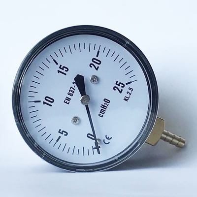 مقياس الضغط المنخفض للحالة الفولاذية السوداء 25 سم H2O 63 مم أسفل مقياس ضغط التثبيت