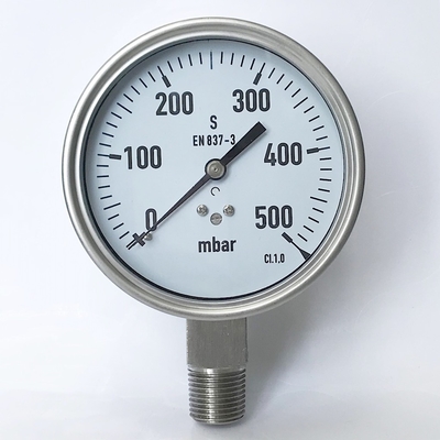 EN837-3 500 Mbar مقياس ضغط كبسولة 100 مم جميع مقاييس ضغط الفولاذ المقاوم للصدأ