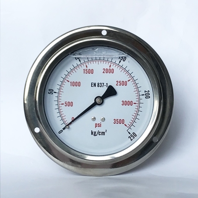 مقياس ضغط الزيت 100 مم 3500 رطل / بوصة مربعة مع مقياس ضغط مملوء بالسائل مثبت على لوحة شفة