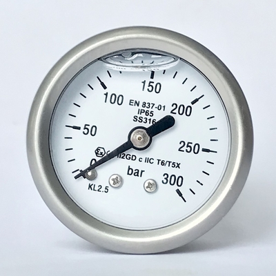 1/8 NPT 300 بار مقياس الضغط السائل المملوء 1.5 بوصة Ss316 الأجزاء المبللة